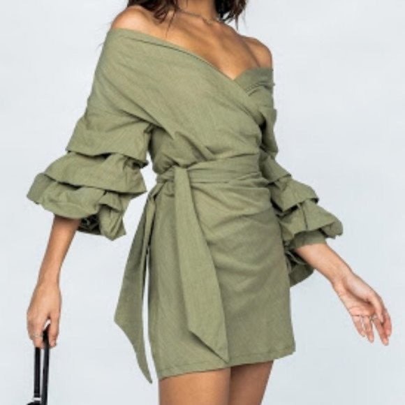 Princess Polly Lioness Green Cha Cha Faux Wrap Mini Dress - Picture 5 of 8